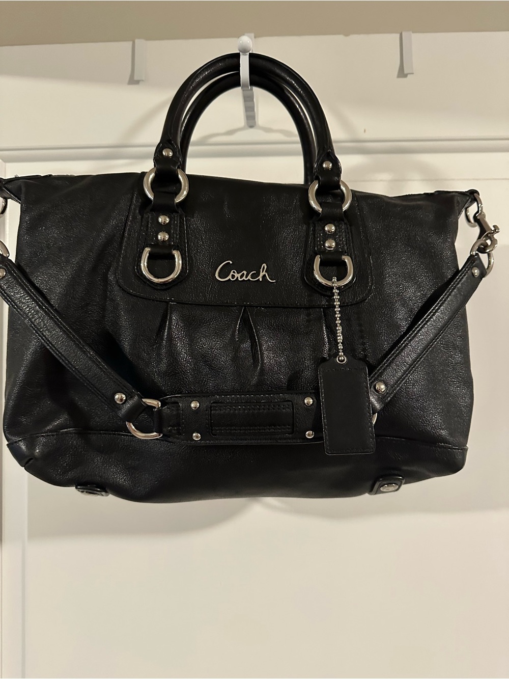 Coach Black Leather Satchel with Silver Hardware